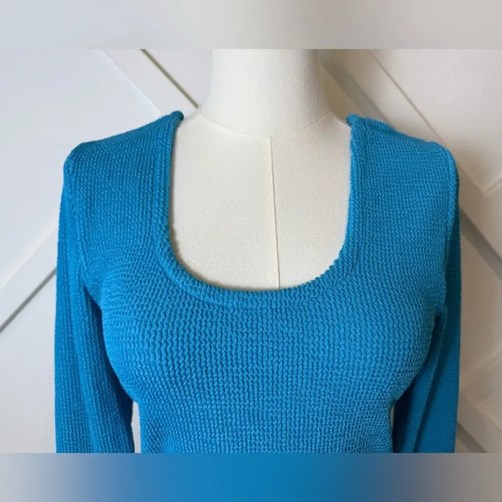 NWT Free People Araminta James Ocean Breeze Crinkle Top Azure Blue Size Medium